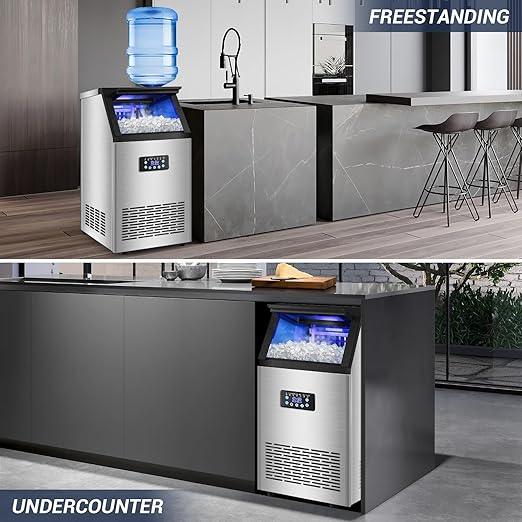 Commercial Ice Maker Machine 120LBS/24H with 30LBS Storage Bin, 15