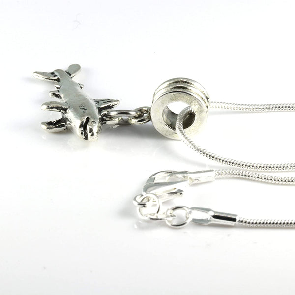 Shark Necklace | Great Shark Gifts for Shark Lovers on a Silver Plated Snake Chain Necklace with a nice Shark Charm of a Great White Shark this is Cool Shark Stuff and awesome Shark Necklaces