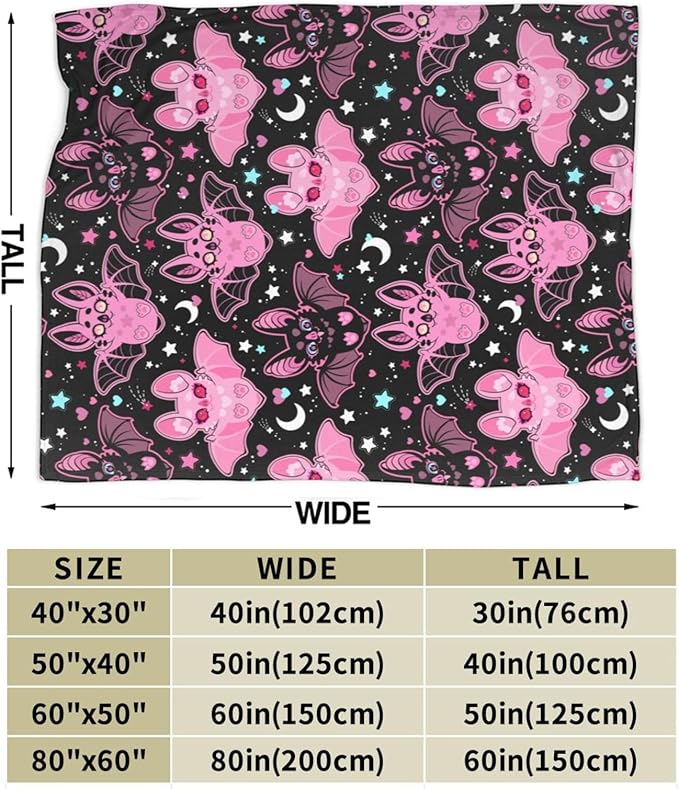 Pink Bat Throw Blanket Soft Fleece Blanket Men Women Gift for Kids Boys Girls for Party Couch Sofa Bed Deco Blankets 60
