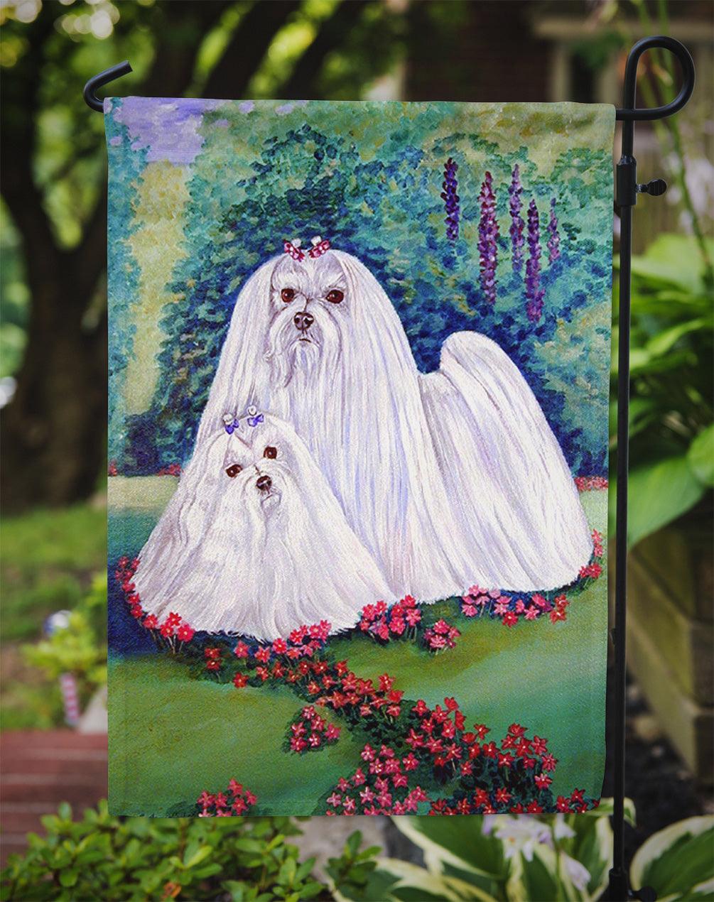 Maltese and puppy Garden Beauties Garden Flag – Decorative Outdoor Yard Flag