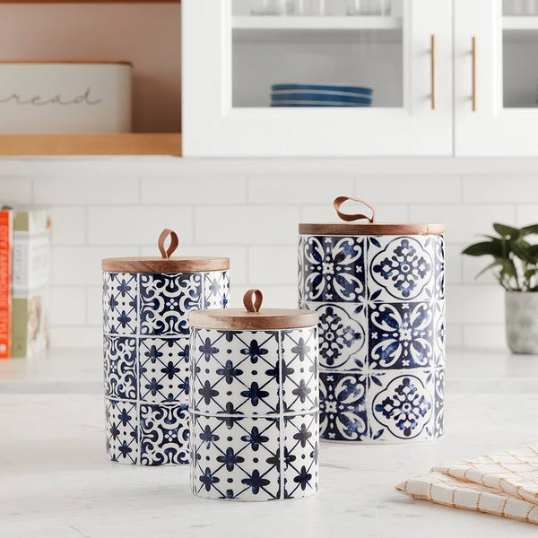 Blue Medallion Set of 3 Canisters