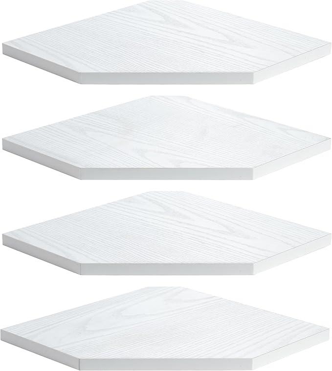 Corner Shelf Wall Mount, Floating Corner Shelves, Set of 4 Corner Wall Shelf Organizer, Rustic Wood Wall Storage Display Shelves for Living Room Bedroom Bathroom Kitchen, Rustic White