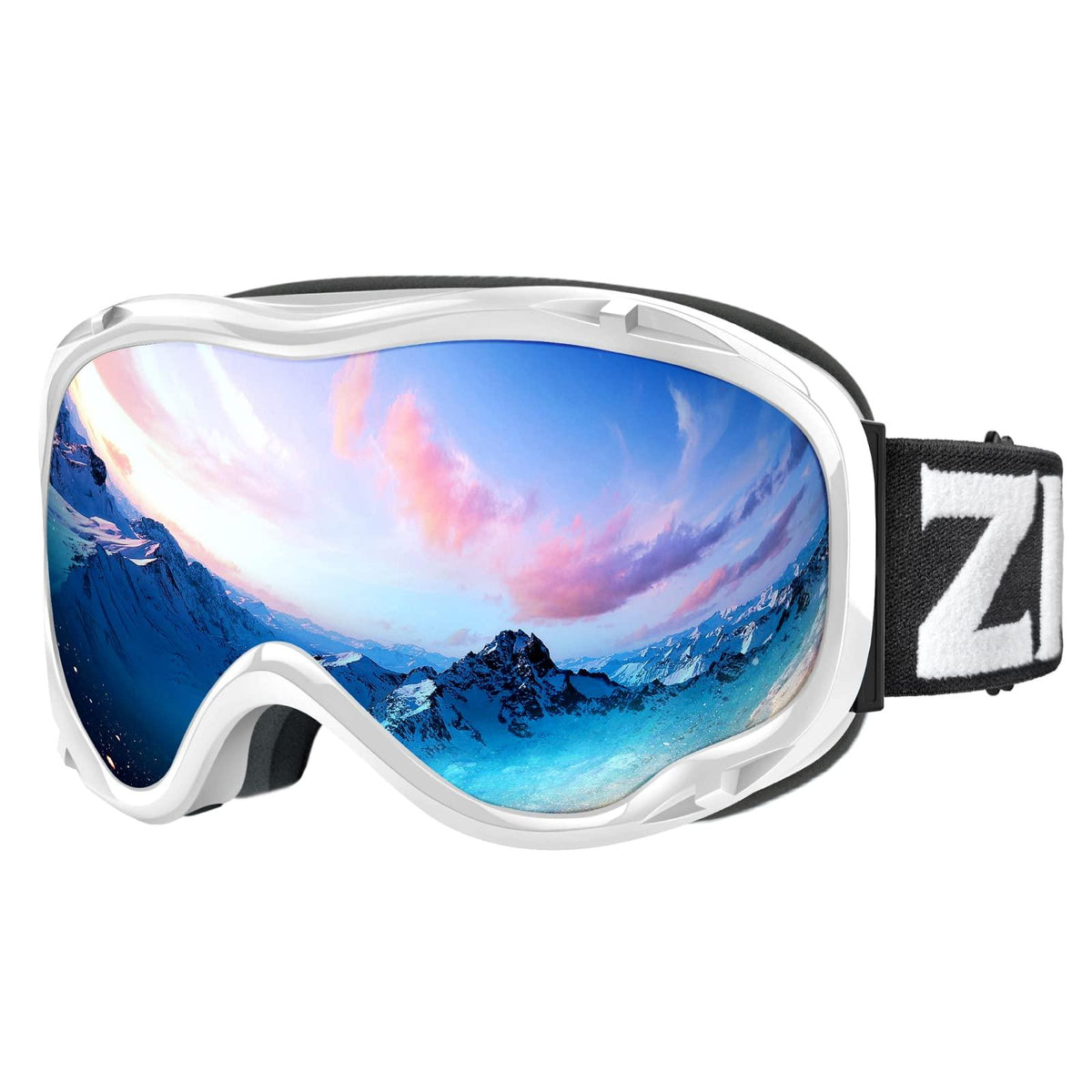ZIONOR Lagopus Ski Snowboard Goggles, White Frame, Silver Lens
