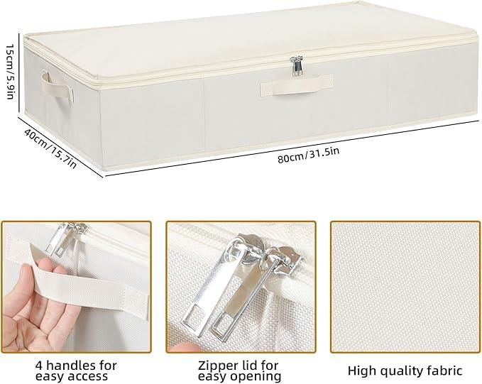 Underbed Storage Box, Clothes Organizer With Sturdy Structure and Reinforced Handles for Blanket, Sheets, Pillows, Towels, Shoes, Beige, 3 Pack, 31.5 x 15.7 x 5.9 Inch