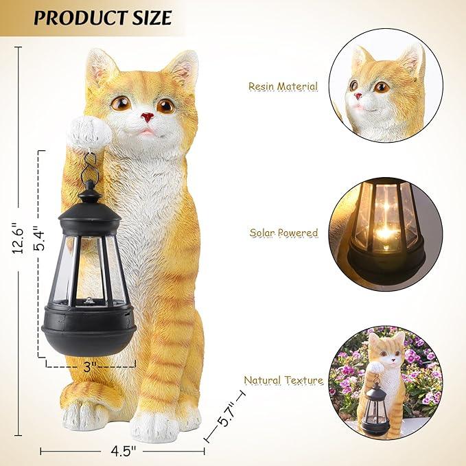 Cat Statues for Garden - Solar Powered Outdoor Cat Garden Statue, Crafted Garden Sculptures & Statues for Patio, Yard, Lawn, Gardening Gifts for Women and Mom(11