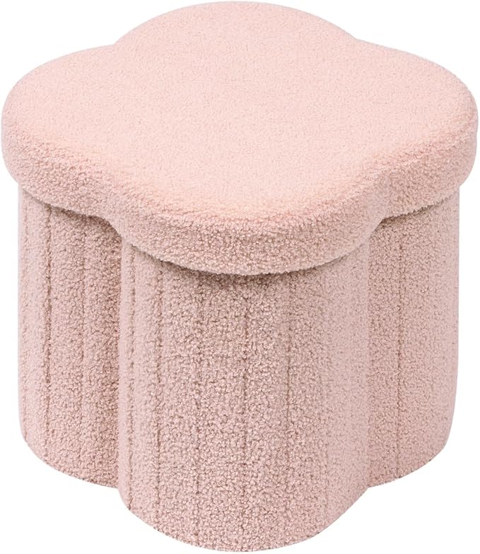 B FSOBEIIALEO Storage Ottoman Cube, Flowers Shaped Ottomans with Storage Foot Stool Footrest for Lving Room, Boucle Ottoman Seat for Dorm Room,Faux Teddy Fur, Pink 12.6
