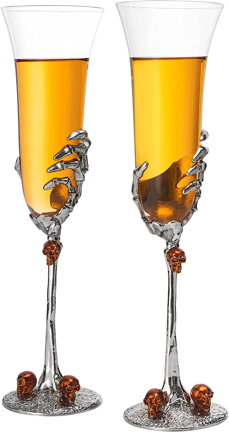 Stemmed Skeleton Champagne Glasses Set of 2 by The Wine Savant - 7oz Skeleton Glasses 9