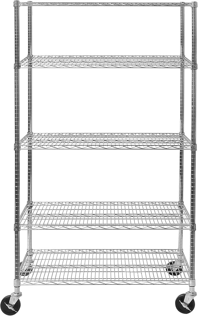 Seville Classics UltraDurable Heavy Duty NSF Solid Steel Wire Rack Storage Unit Organizer for Garage, Warehouse, Office, Restaurant, Classroom, Kitchen, 5-Tier Shelving, 48