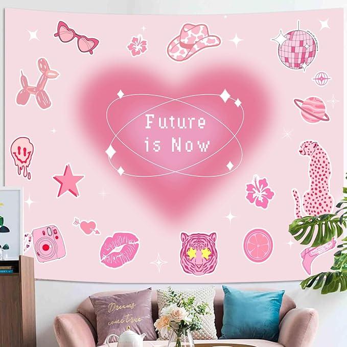 Lunerfex Y2K Tapestry Pink Wall Tapestry, Cute Tapestries for Bedroom Funny Tapestries Wall Hanging for Bedroom Living Room Decor Pink-4 44