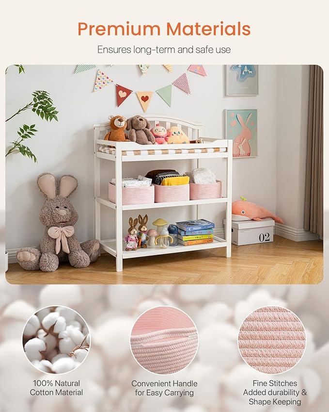 KALLAX Small Woven Basket, 13.5 x 9.5 x 5 Inches, Storage Basket for Organizing, Cute Small Rope Shelf Closet Cube Storage Bins Baskets for Shelves, Dog Toy Gift Baskets Empty, 3 Pack Light Pink