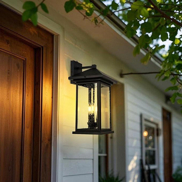 Extra-Large Outdoor Wall Sconce, Wall Lantern, Wall Light with Tempered Clear Seeded Glass, Matte Black Finish for Outdoor