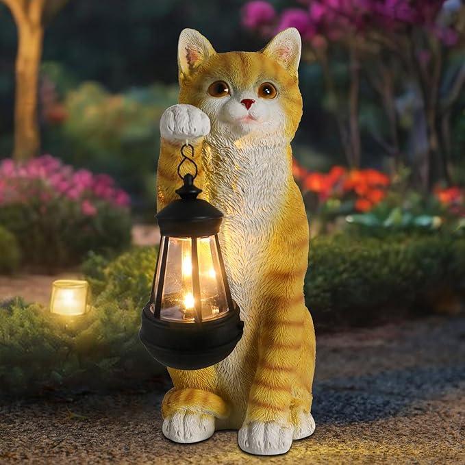 Cat Statues for Garden - Solar Powered Outdoor Cat Garden Statue, Crafted Garden Sculptures & Statues for Patio, Yard, Lawn, Gardening Gifts for Women and Mom(11