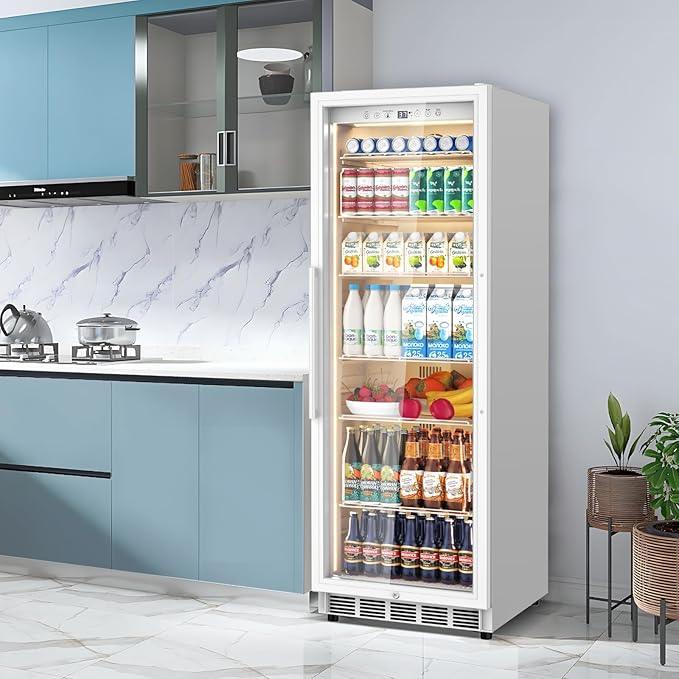 Tylza 13.8 Cu Ft Commercial Refrigerator with Glass Door Display Beverage Fridge, Upright Beverage Cooler Merchandiser, Low Noise, Fast Cooling, White