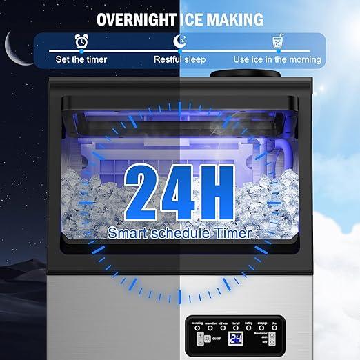 Commercial Ice Maker Machine 110 LBS/24H, 36 Ice Trays Freestanding & Undercounter Ice Machine Stainless Steel with 20 LBS Ice Storage Capacity, Ice Maker with Water Line and Filter, Dual Water Inlet