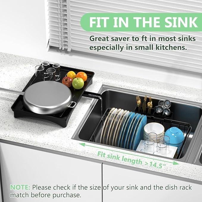 LEMIKKLE Roll Up Dish Drying Rack, Over The Sink Dish Drainer Rack, Foldable Sink Drying Rack, Anti-Slip Silicone Wrapped Dish Drainer for Kitchen Counter