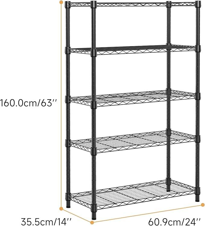 1250 lbs Storage Shelving Utility Shelving Unit 5-Tier Utility Shelving Unit Steel Organizer Wire Rack for Home,Kitchen,Office (13.7