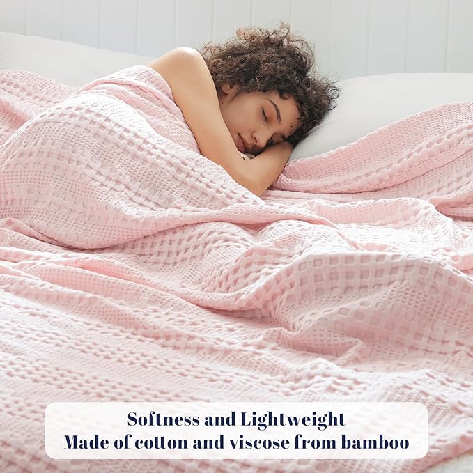 PHF Cooling Waffle Blanket King Size, Lightweight 60% Rayon Derived from Bamboo & 40% Cotton Breathable Blanket for Hot Sleepers, Soft and Luxury for Bed Couch and Sofa, 104