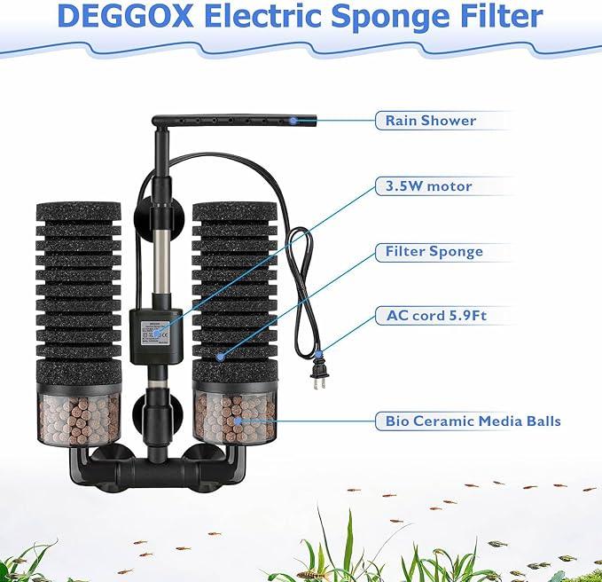 Upgrade Aquarium Electric Power Sponge Filter with Submersible Pump ，Ultra-Quiet Motor with Bio Ceramic Media Balls and 2 Spare Sponge (L for 20-55 Gal)