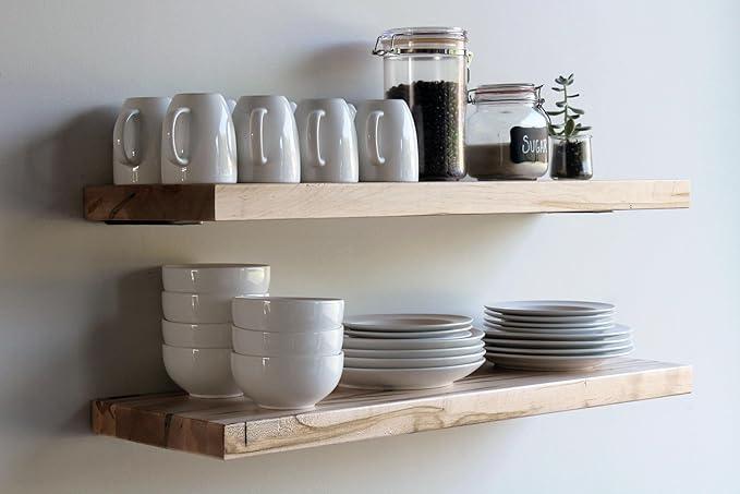 Urban Legacy Deep Floating Shelves | Wormy Maple with Furniture Grade Clear Coat | Low Profile Brackets | Set of 2 (48