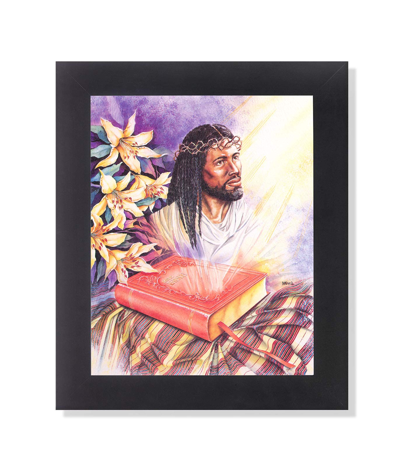 Black Jesus Wall Art – African American Jesus Framed Bible Print With Wood Frame
