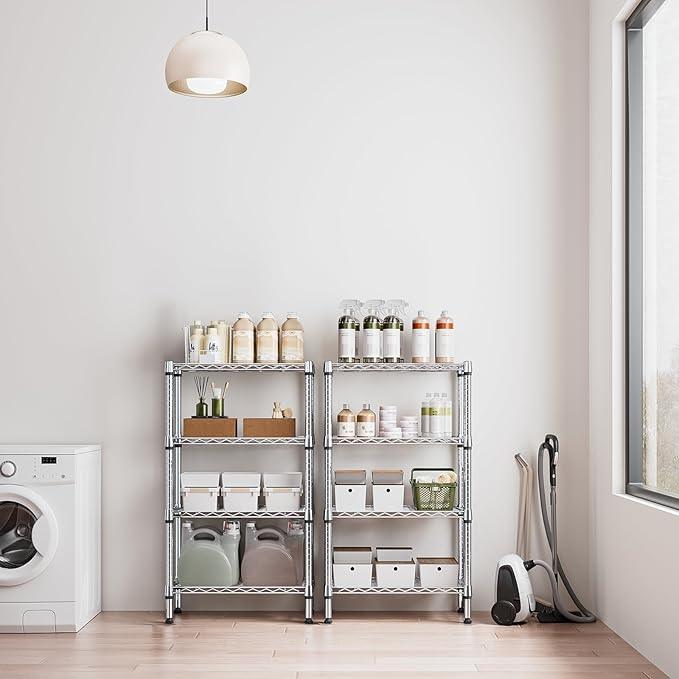 1000 lbs 4 Tier Shelf Metal Storage Shelves Wire Rack Closet Organizers for Garage Kitchen Bathroom Laundry Chrome 11.8