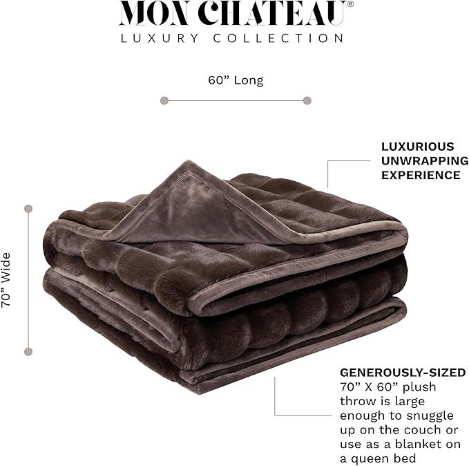 Mon Chateau Premium Reversible Luxury Faux Fur Throw for Couch, Sofa, or Bed - Plush Cozy Soft Blanket for Sleeping or Home Décor, 60
