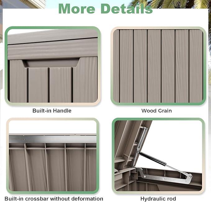 81 Gallon Outdoor Storage Box Waterproof, UV Resistant Resin Deck Box with Hydraulic Rod, Lockable Design and Enhanced Durability for Patio, Garden, and Poolside Use