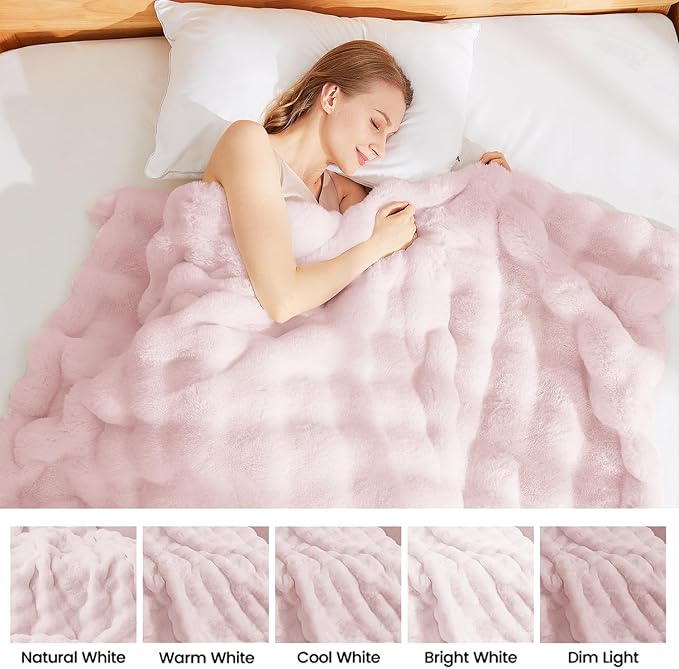 Latepis Faux Fur Twin Blanket Plush Light Pink 60x80 Inch Cute Fluffy Warm Bubble Blankets for Couch Bedroom Soft Blankets for All Seasons Cozy Blanket for Woman Gift, 860gsm