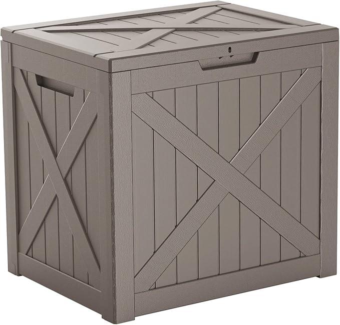32 Gallon Deck Box Large Outdoor Storage for Patio Furniture,Outdoor Cushions,Garden Tools and Pool Supplies,Waterproof,Resin,Lockable(Grey)