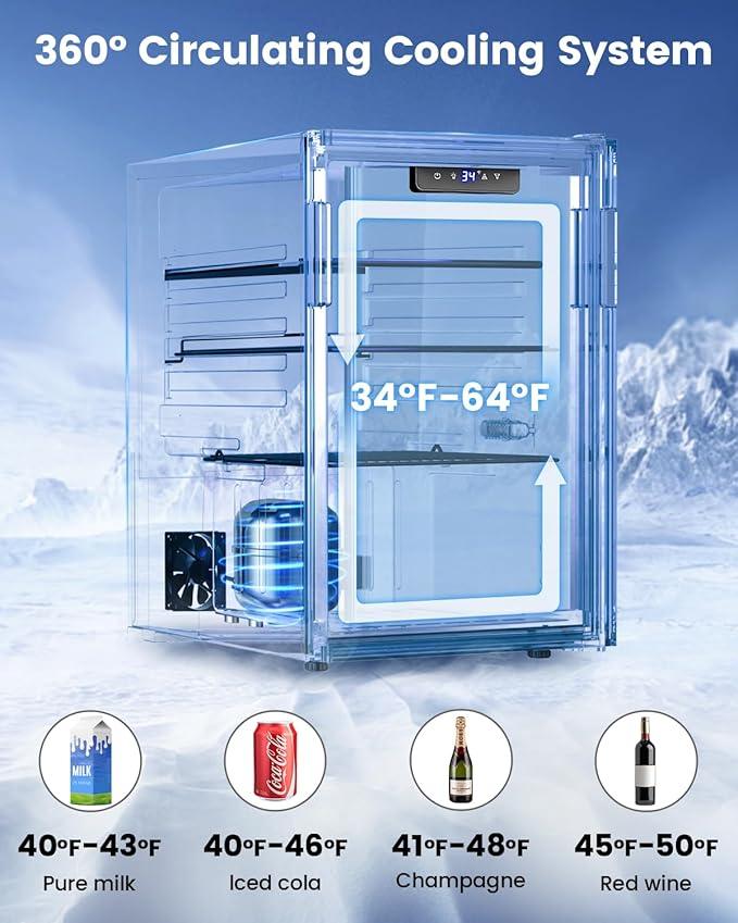 Wine Cooler Refrigerator - 26 Bottle 126 Can Mini Wine Fridge with Glass Door for Beer Soda Water Drink, Small Wine Cellar Beverage Refrigerator for Bedroom Office Home Bar Dorm, 3.2 Cu.Ft