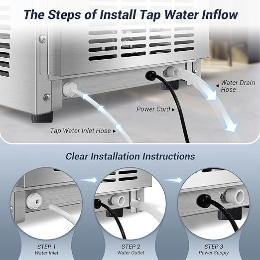 Commercial Ice Maker Machine 120LBS/24H with 30LBS Storage Bin, 15