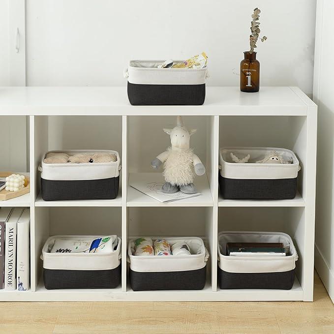 TheWarmHome Storage Bins for Shelves - 6 Pack 11.8x7.8x5.2 inch Collapsible Storage Cubes, Basket for Gifts Empty Closet Organizing Dog Toy Box (White & Black)