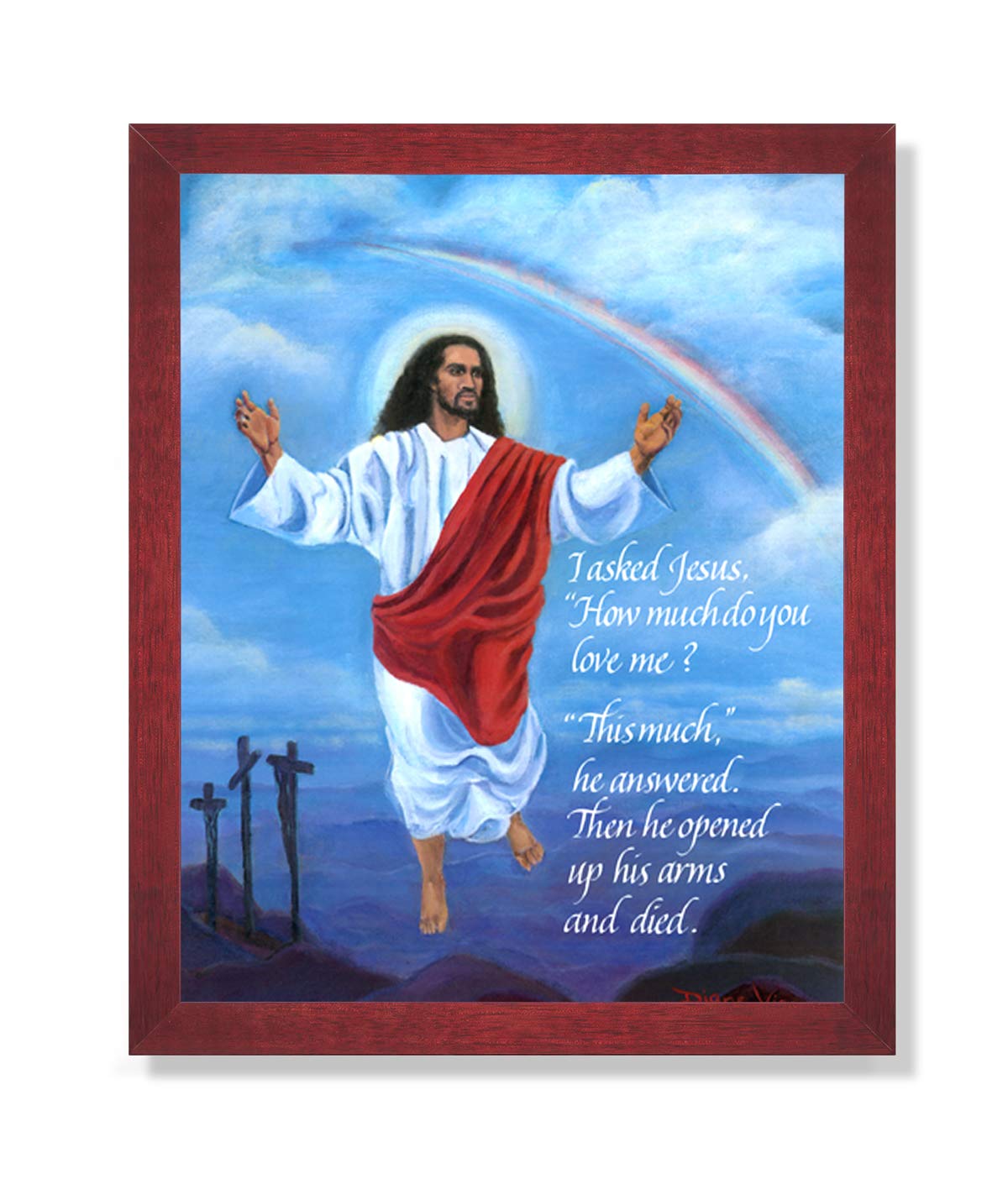 African American Jesus Art - Open Arms 16x20 Framed Print with Cherry Wood Frame