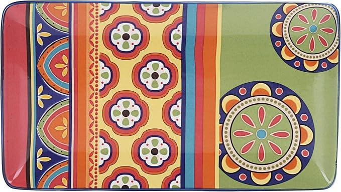 Bico Tunisian Ceramic 14 inch Rectangular Serving Platter, Set of 2, for Serving Salad, Pasta, Cheese, Ham, Appetizer, Microwave & Dishwasher Safe