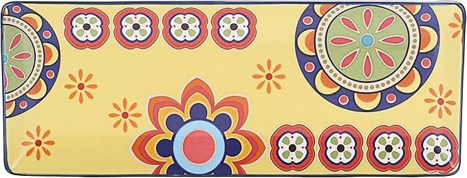 Bico Tunisian Ceramic 14 inch Rectangular Serving Platter, Set of 2, for Serving Salad, Pasta, Cheese, Ham, Appetizer, Microwave & Dishwasher Safe