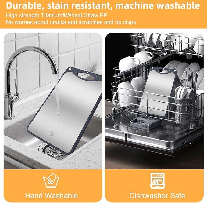 Titanium Cutting Board for Kitchen，Suitable for Handling Meat and Vegetables，Cutting Board Double Sided Food Grade，Pure Titanium and Wheat Straw PP，Dishwasher Safe, Easy to Clean, 15.08 * 10.35 Inches