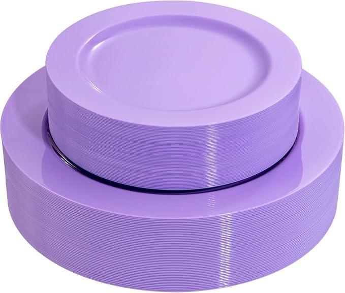 FLOWERCAT 60PCS Purple Plates - Heavy Duty Purple Plastic Plates Disposable for Easter Party/Wedding - Include 30PCS 10.25