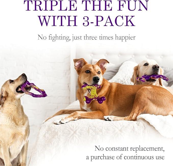 Tough Dog Toys for Aggressive Chewers 3 Pack, Indestructible Dog Toy for Large Dogs, Bacon Flavored, Keeps Dogs Busy