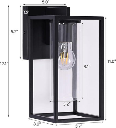 Pia Ricco Outdoor Wall Lights, Outdoor Wall Lantern with Circular Clear Glass Shade, Waterproof Exterior Lighting Fixtures, Modern Front Porch Lighting for House, Garage, E26 Base, ETL Listed, Black