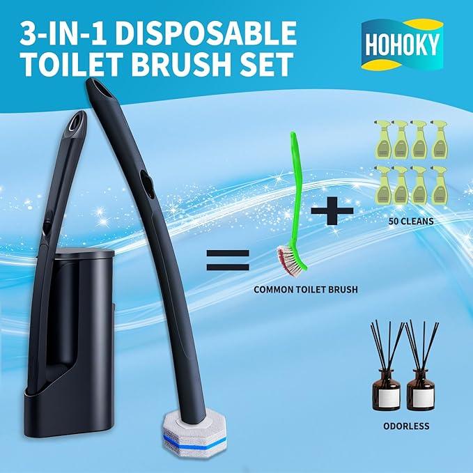 Disposable Toilet Brush with 50 Wand Cleaner Refills Pads，Wall Mounted Toilet Bowl Holder Set，Toilet Cleaning System Starter Kit，Bathroom Cleaning System for Sink Bathtub Wash Basin