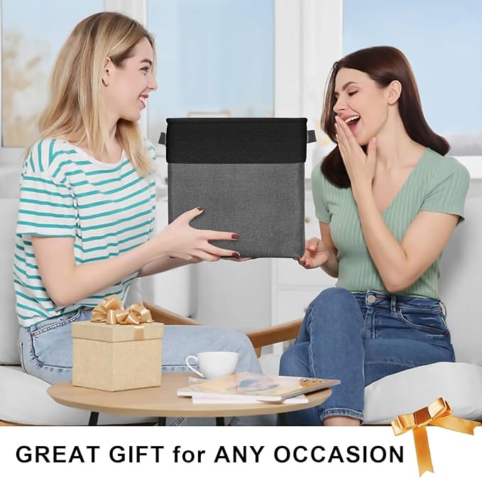 Collapsible Fabric Storage Cubes 11x11 Cube Storage Bins, 4 Pack Closet Baskets Box with Handles for Organizing, Shelf, Toys, Clothes, Home, Office, Nursery (Grey&Black)