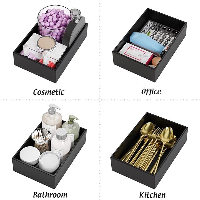 Black Bamboo Drawer Organizer - Silverware&Utensil Holder Organizer for Kitchen Drawers, Multi-Use Drawer Dividers Boxes for Bathroom Counter，Cabinet, Garage, Office Desk, Makeup, Jewelry (9