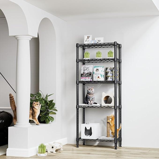 1250 lbs 5 Tier Shelf Metal Storage Shelves Wire Rack Closet Organizers for Garage Kitchen Bathroom Laundry Black 11.8
