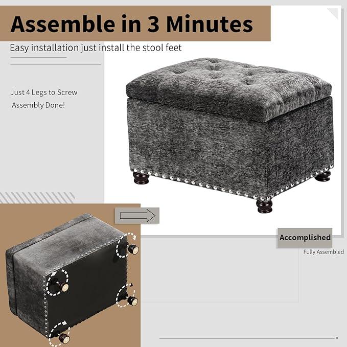 Joveco Storage Ottoman Bench, Rectangle 24