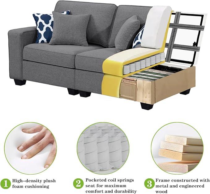 L Lengend Vansen Modular Sectional Sofa U Shaped Couch with Ottoman Modern Reversible Corner Sectional Couch for Living Room (Dark Grey, U Shaped Sofa-4)