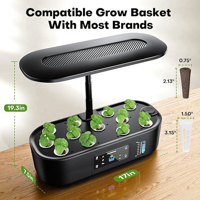 Ahopegarden Hydroponics Growing System Kit Indoor Herb Garden with Grow Light 12 Pods, with LCD Touch Panel Hydroponic Planter, Planting Height Up to 17