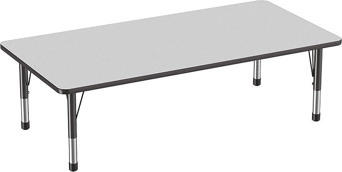 FDP Rectangle Activity School and Classroom Kids Table (36 x 72 inch), Toddler Legs, Adjustable Height 15-24 inches - Gray Top and Black Edge