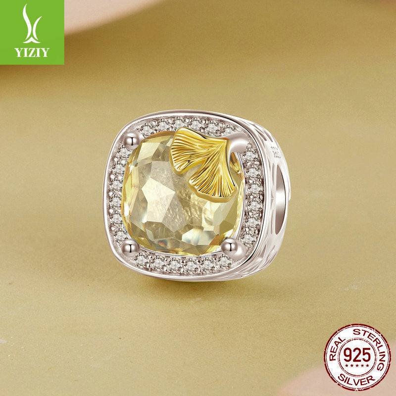 Silver Charm Original Autumn Golden Ginkgo Leaf DIY Bracelet Beads Luxurious Shining s925 Pure Silver Beads Loose Beads