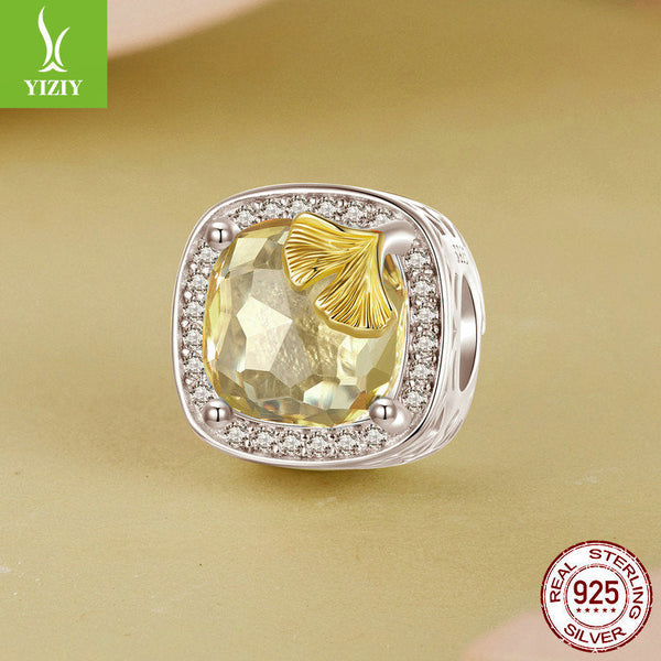 Silver Charm Original Autumn Golden Ginkgo Leaf DIY Bracelet Beads Luxurious Shining s925 Pure Silver Beads Loose Beads
