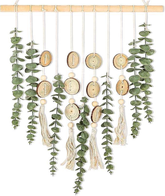 Artificial Eucalyptus Wall Decor Fake Greenery Leaves Stems Home Decor Wall Hanging Plants Boho Rustic Farmhouse Decor for Bedroom Kitchen Dining Room Livingroom Bathroom Livingroom (Small)